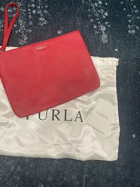 Furla Red Leather Wristlet Pouch
